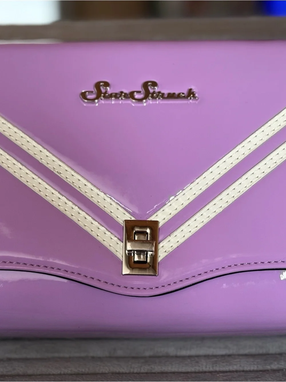 Astro Bettie  Lavender Patent Wristlet/clutch with Cream Trim